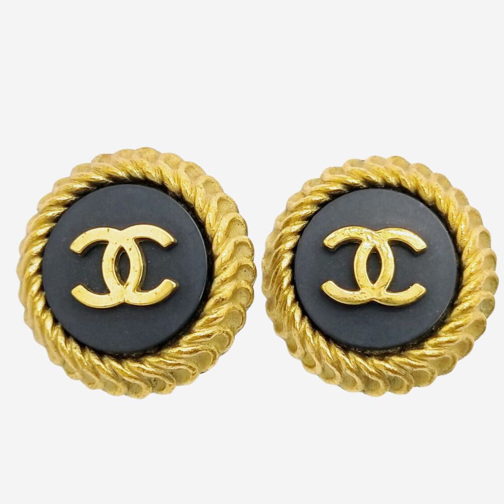 Chanel Black and 24k Gold-Plated Clip-on Earrings